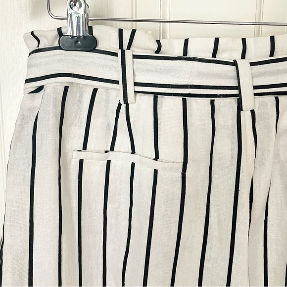 ASOS Linen Blend Paperbag Tie Waist Straight Leg Pants Size 14 Striped - Picture 7 of 11